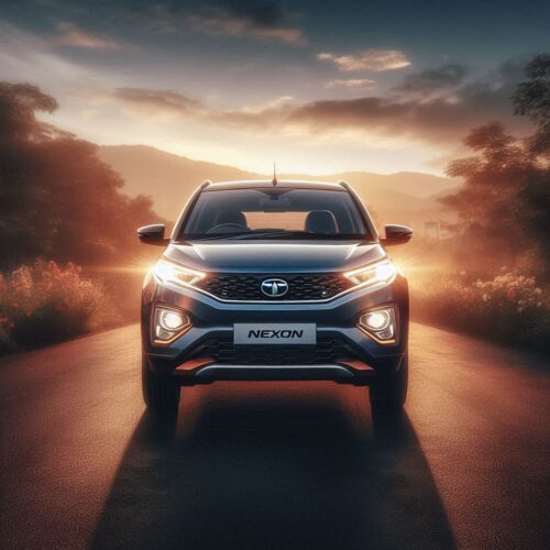 Illuminated Nexon headlights showcasing strong beam coverage.