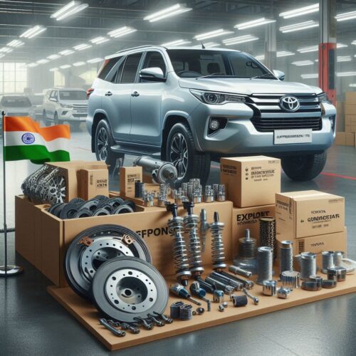 Reliable Indian auto parts for Toyota Fortuner and Innova arranged in a workshop