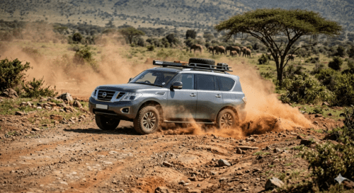 Nissan Patrol driving in Kenya terrain
