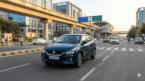 Maruti Suzuki Baleno driving on road