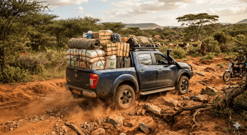 Nissan Navara pickup working in Kenya terrain