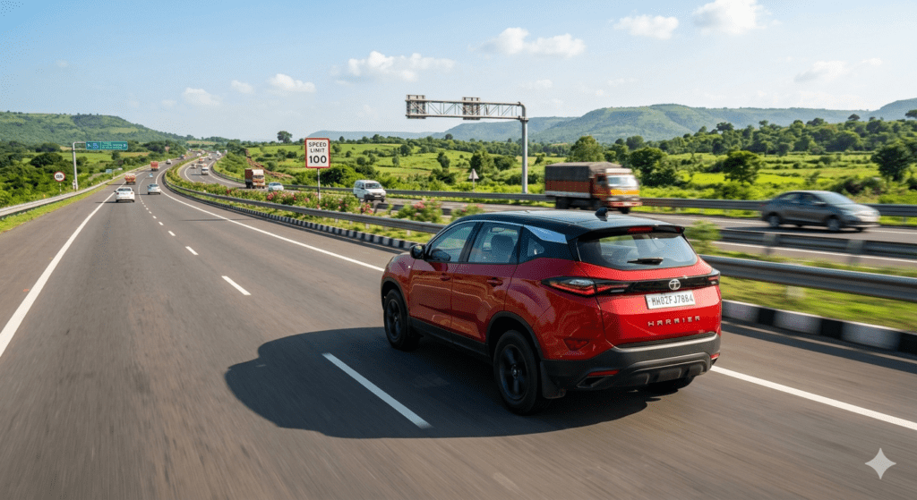 Tata Harrier driving on road