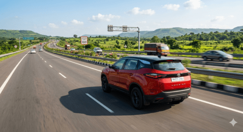 Tata Harrier driving on road