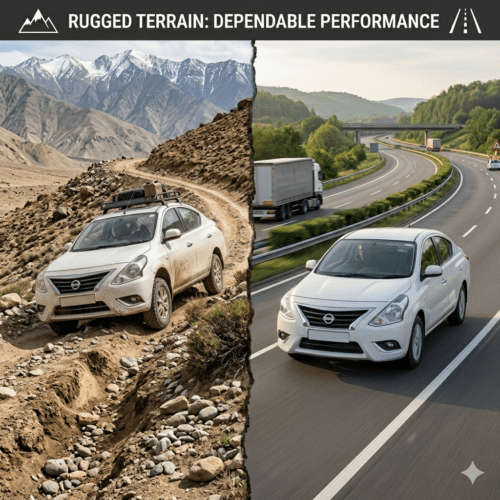 Nissan Sunny driving on road