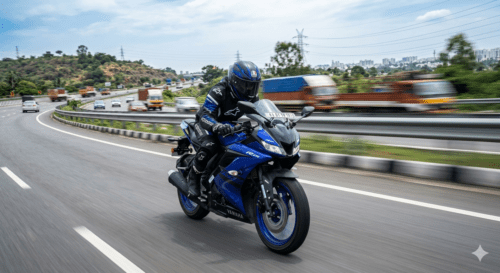 Yamaha R15 riding on road