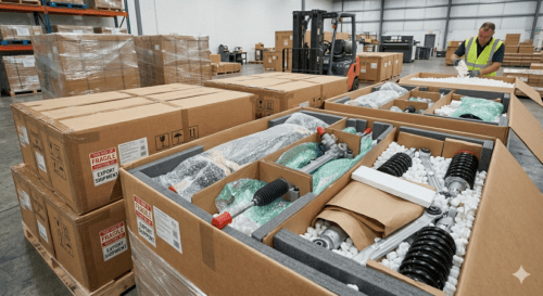 Suspension parts packaging for Indonesia export