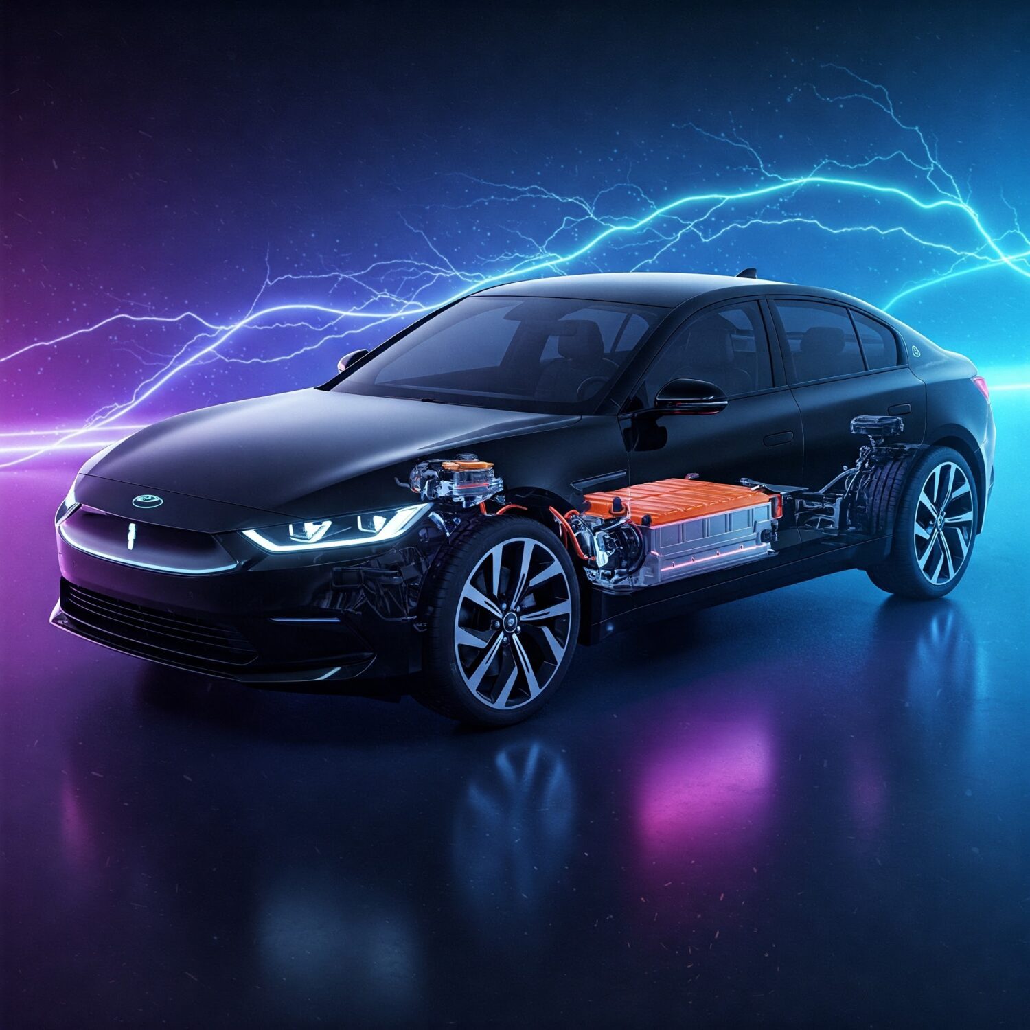 A collection of high-quality EV auto parts exported from India, including lithium-ion batteries, electric motors, and charging components.