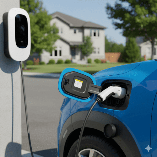 EV charging cable connected to vehicle socket